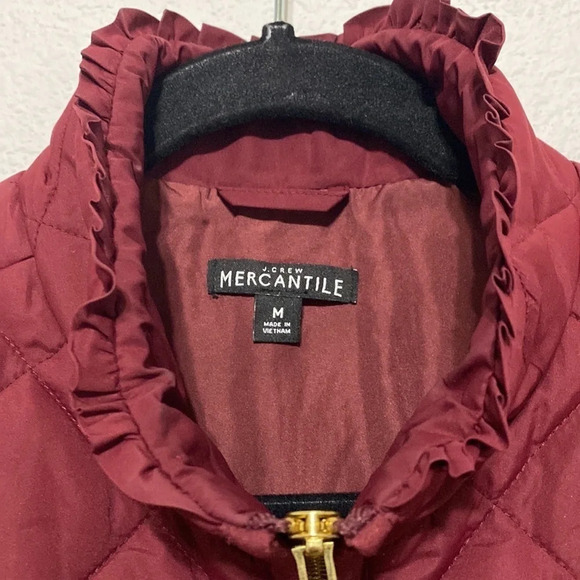 J. Crew Mercantile Ruffled Puffer Vest Dark Wine Size M - Picture 8 of 10